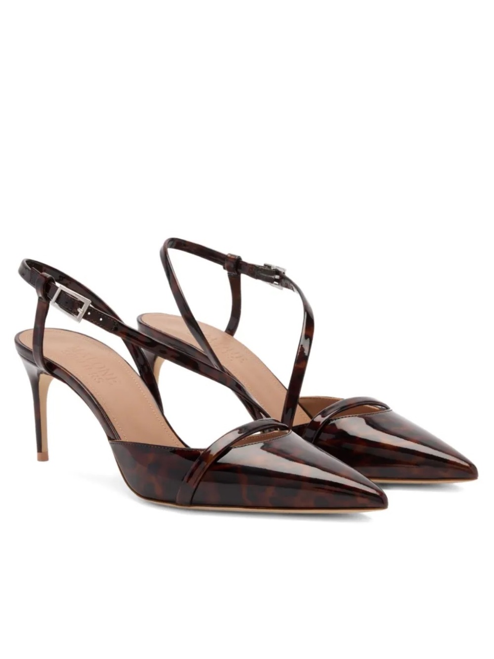 Malone Souliers Valeria Pointed-Toe Tortoise Patent Leather Pumps Heels 39.5 Nib